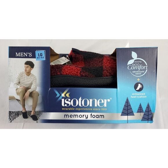 Isotoner Men's Buffalo Plaid Slippers New 11-12 Holiday New With Box - Picture 5 of 8